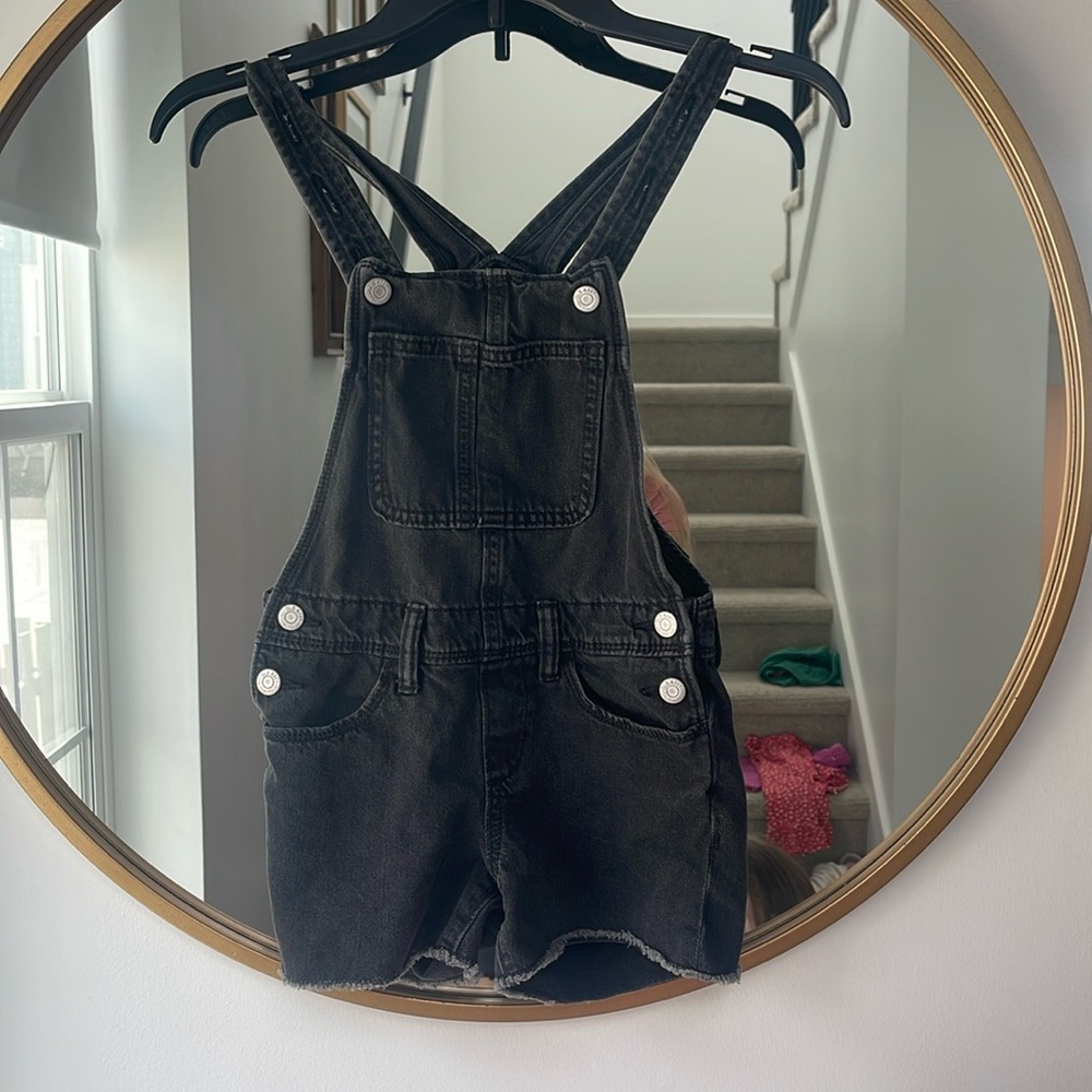 Black Denim Short Overalls
